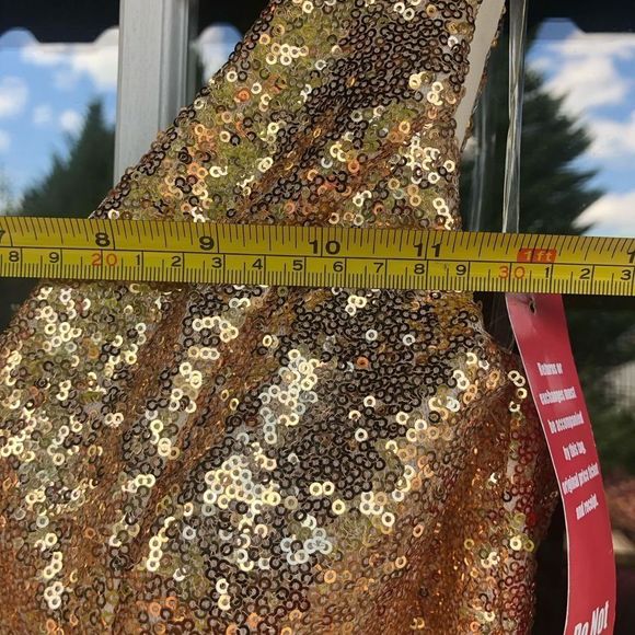CrystalโDollโ๐พ NWT Gold Copper Ombre Sequin Mermaid Prom Dress Size 9 - Picture 10 of 11